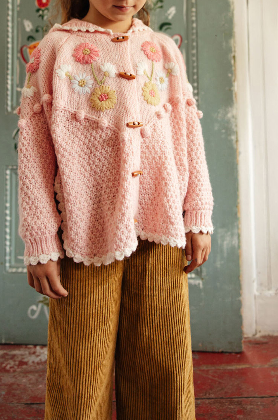 LOUISE MISHA Cape en maille à capuche et broderies florales fille Ezi Fille ROSE 5