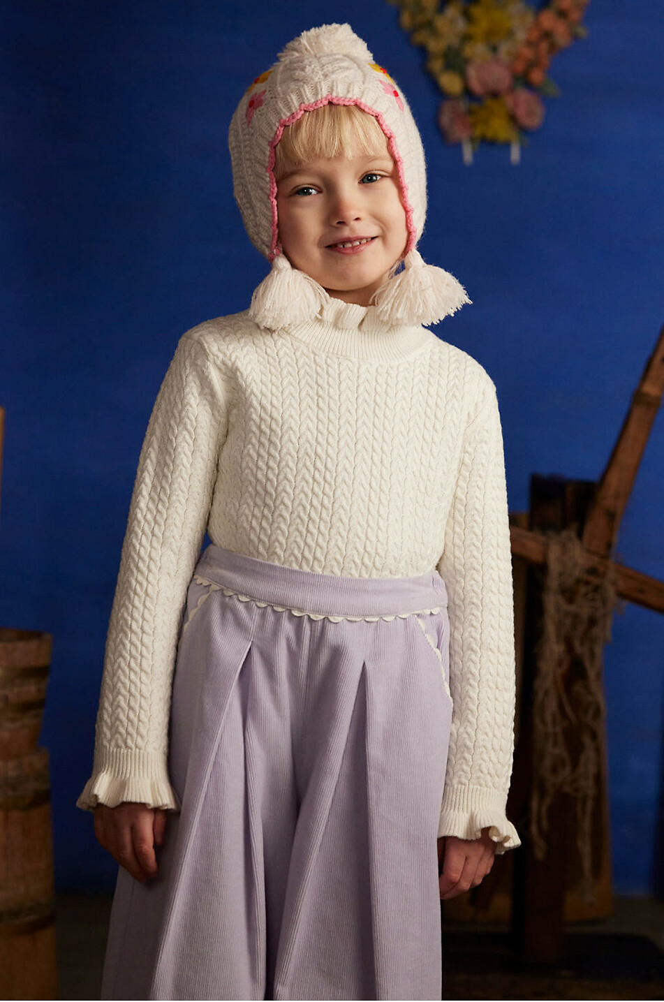 LOUISE MISHA Pull en maille torsadée à col froncé fille Java Fille BLANC CASSE 2