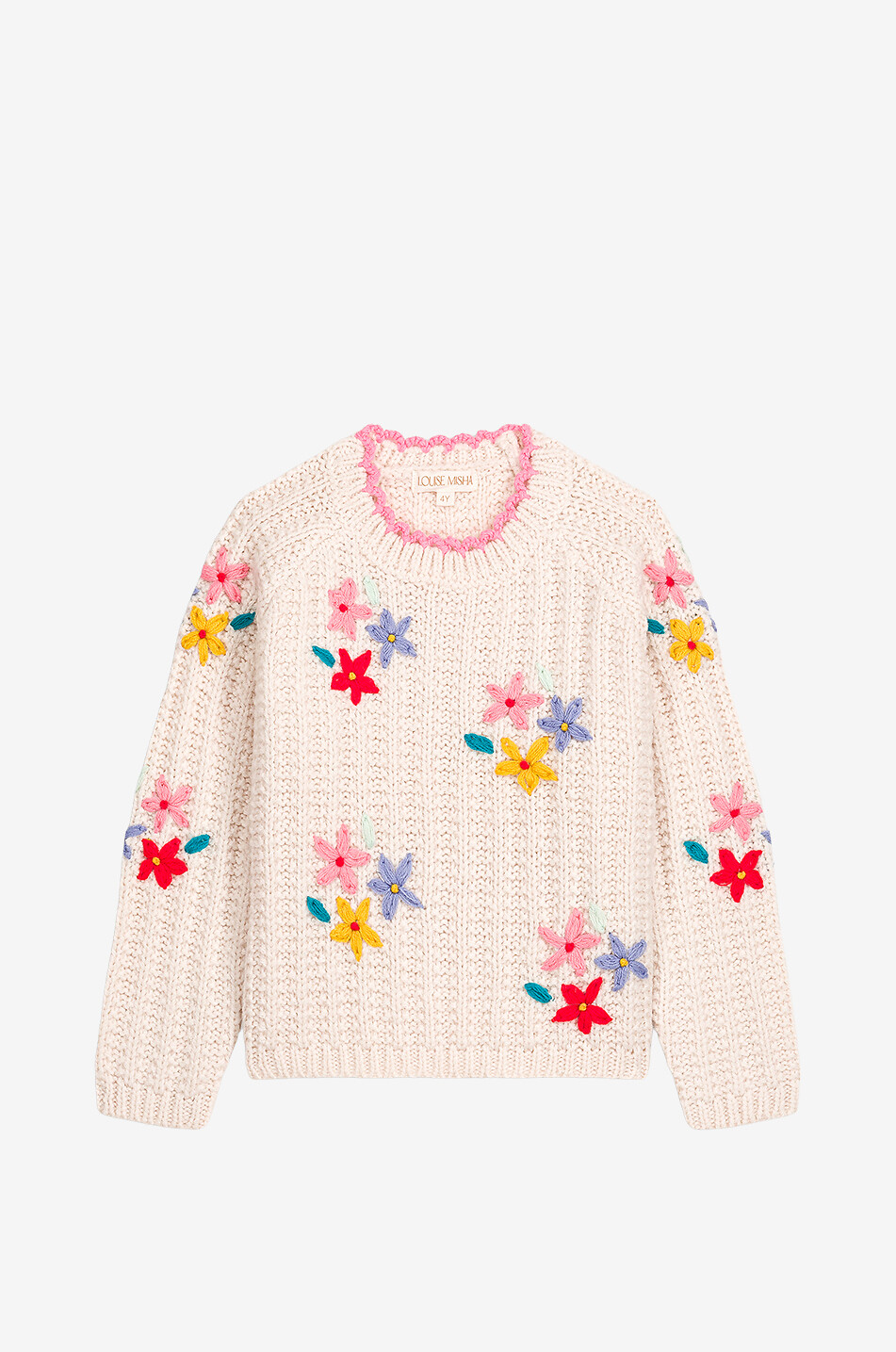 LOUISE MISHA Pull en maille brodé fleuri fille Zuzanna Fille BLANC CASSE 1