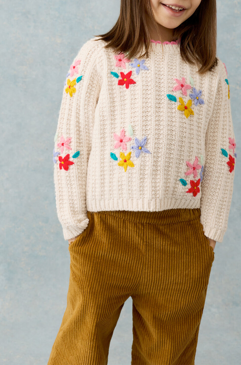 LOUISE MISHA Pull en maille brodé fleuri fille Zuzanna Fille BLANC CASSE 2