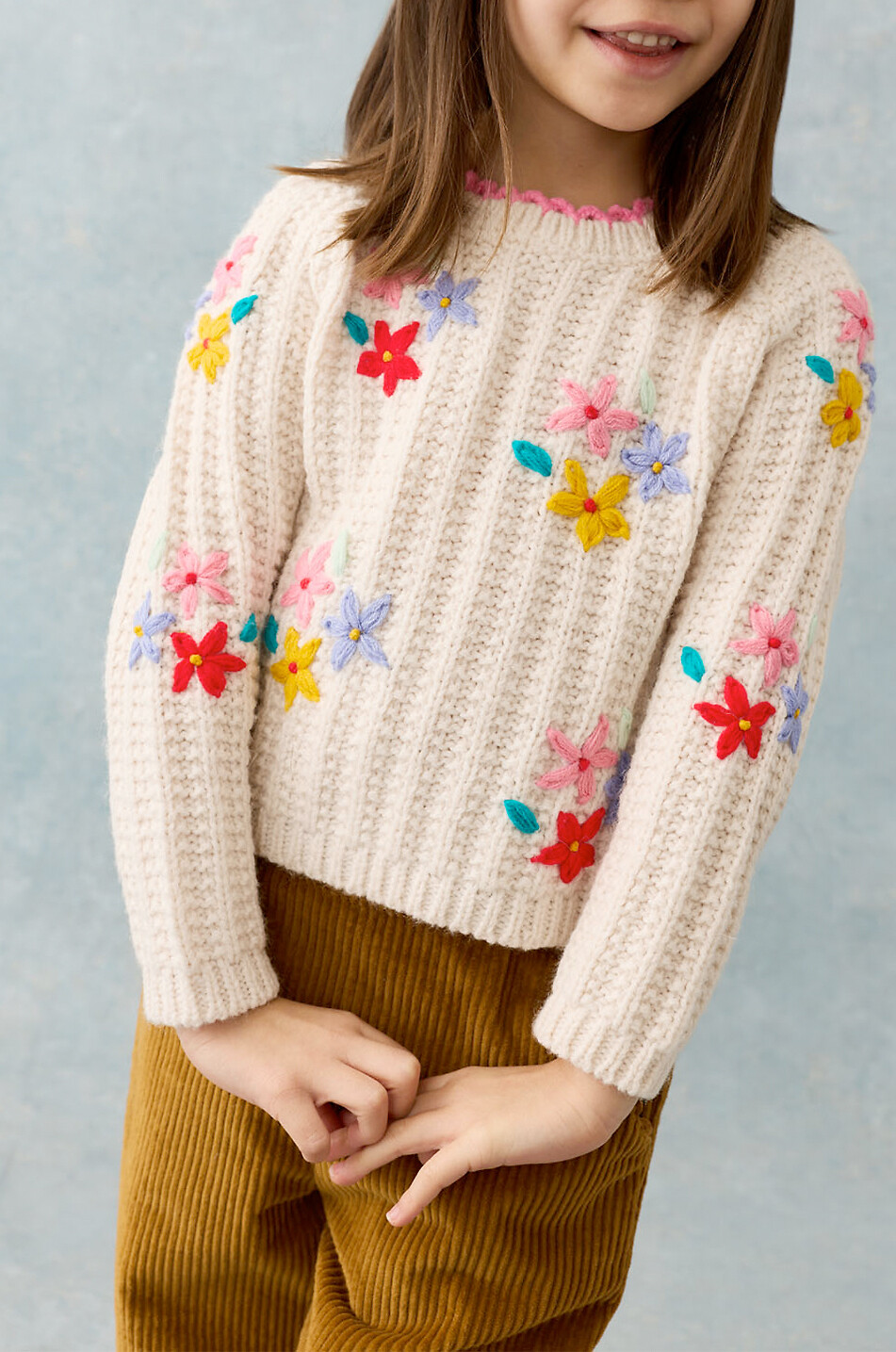 LOUISE MISHA Pull en maille brodé fleuri fille Zuzanna Fille BLANC CASSE 4
