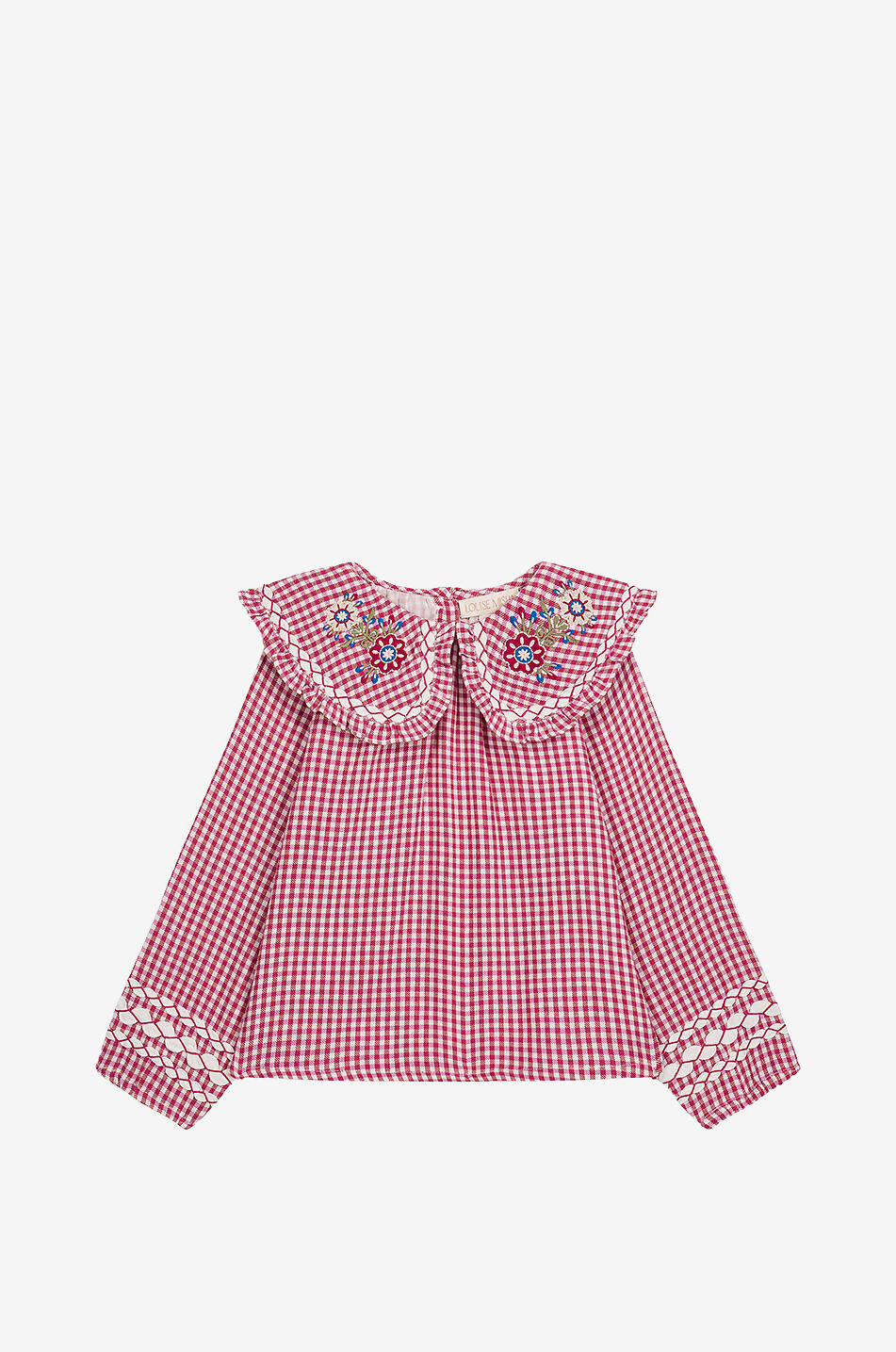 Clea girls' embroidered cotton check blouse