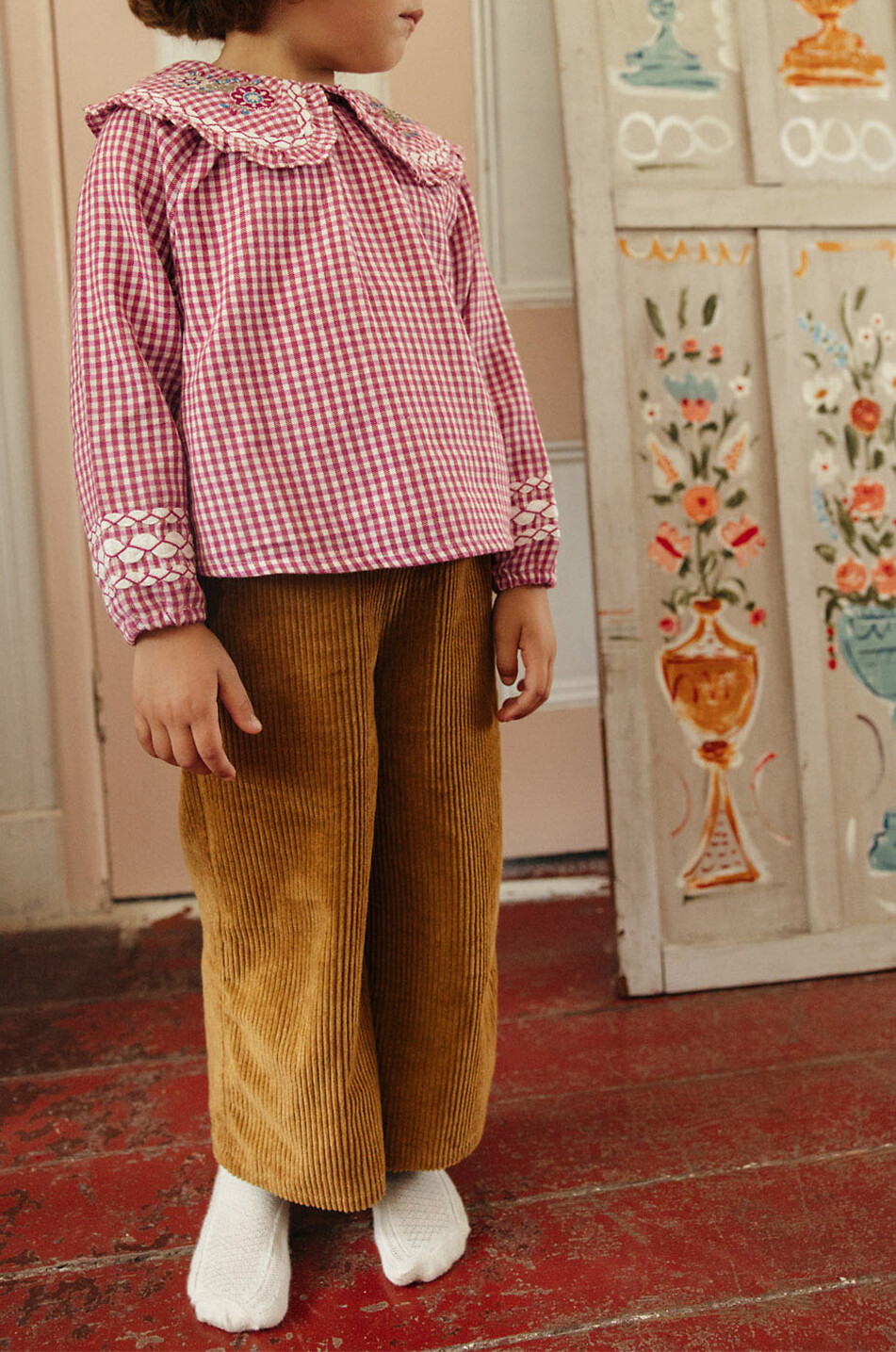LOUISE MISHA Clea girls' embroidered cotton check blouse Girl DARK PINK 2