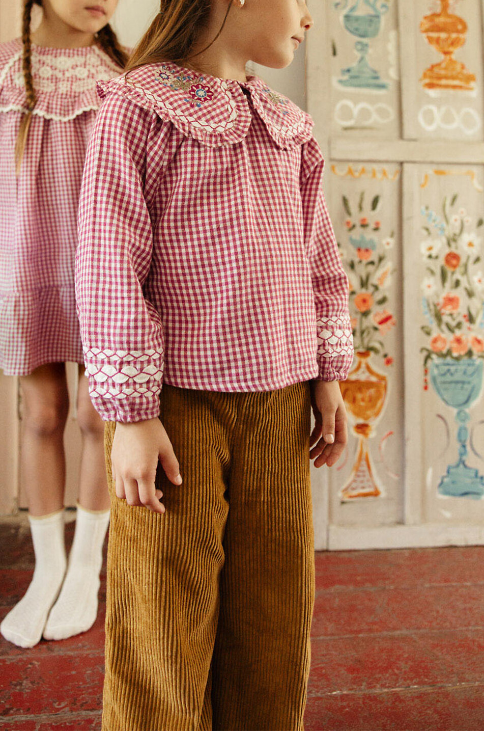 LOUISE MISHA Clea girls' embroidered cotton check blouse Girl DARK PINK 4