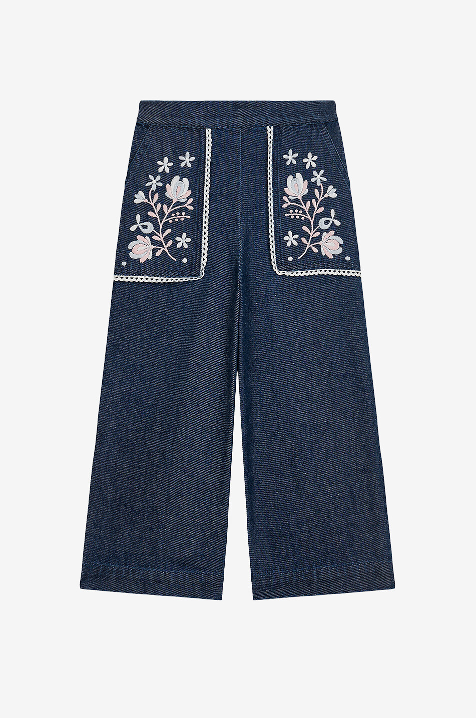 Pantalon droit brodé en daim fille Flofi
