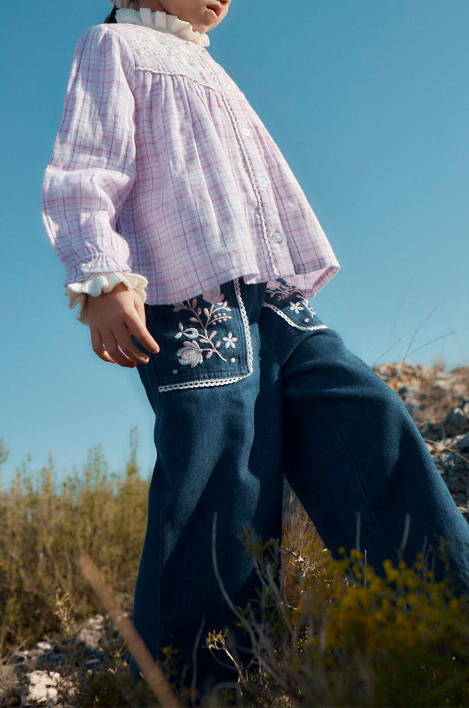 LOUISE MISHA Pantalon droit brodé en daim fille Flofi Fille BLEU FONCE 2
