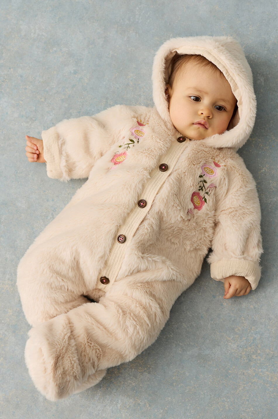 Naglaya baby hooded faux fur embroidered jumpsuit - LOUISE MISHA