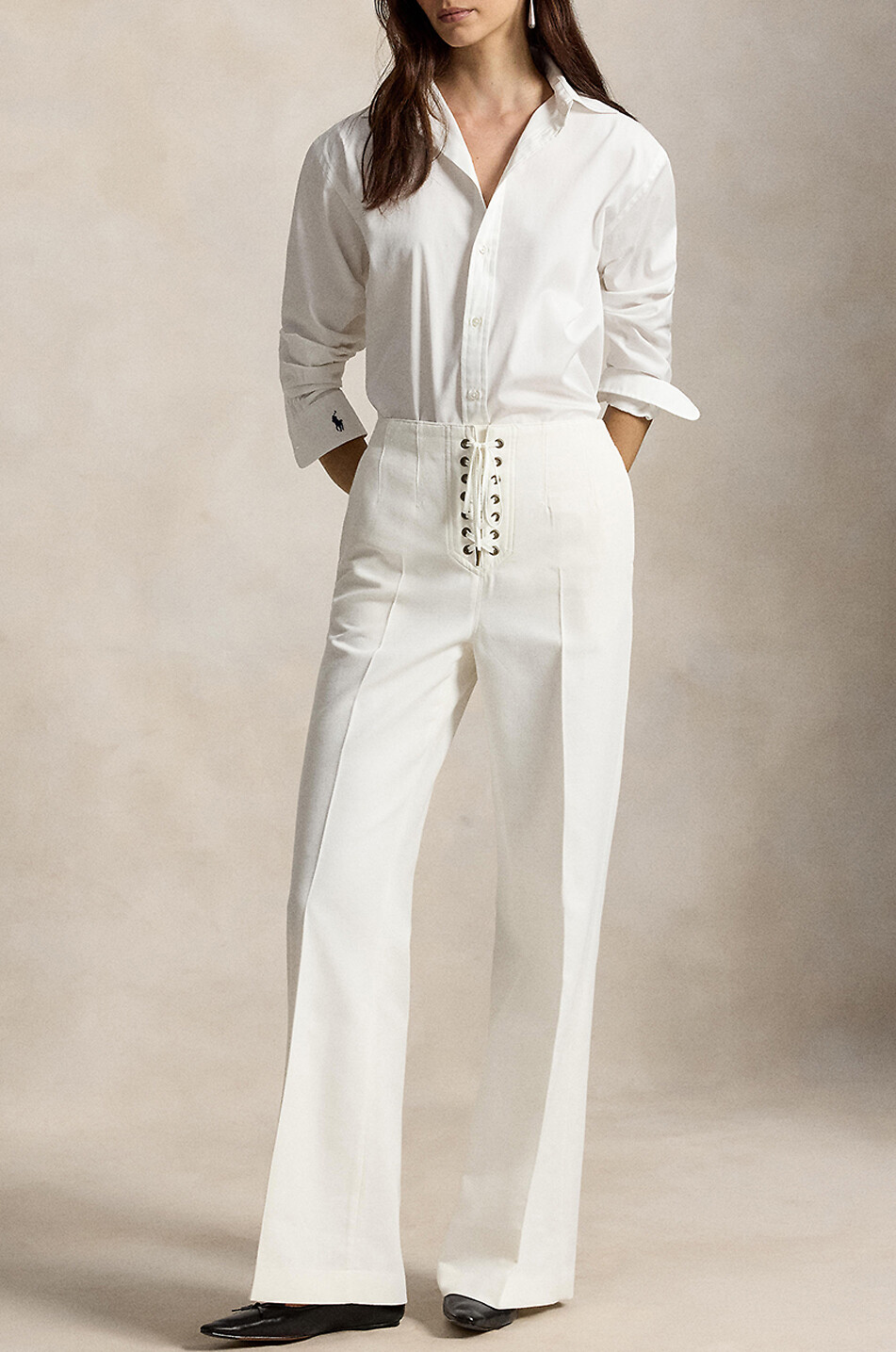 POLO RALPH LAUREN Beaton straight-leg cotton and wool twill trousers with lacing Women EGGSHELL 2