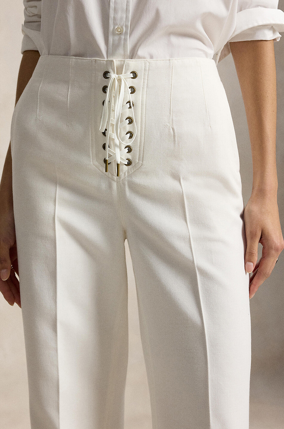 POLO RALPH LAUREN Beaton straight-leg cotton and wool twill trousers with lacing Women EGGSHELL 4