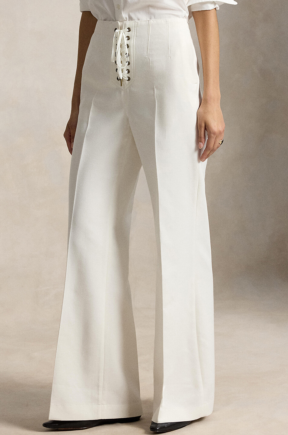 POLO RALPH LAUREN Beaton straight-leg cotton and wool twill trousers with lacing Women EGGSHELL 5
