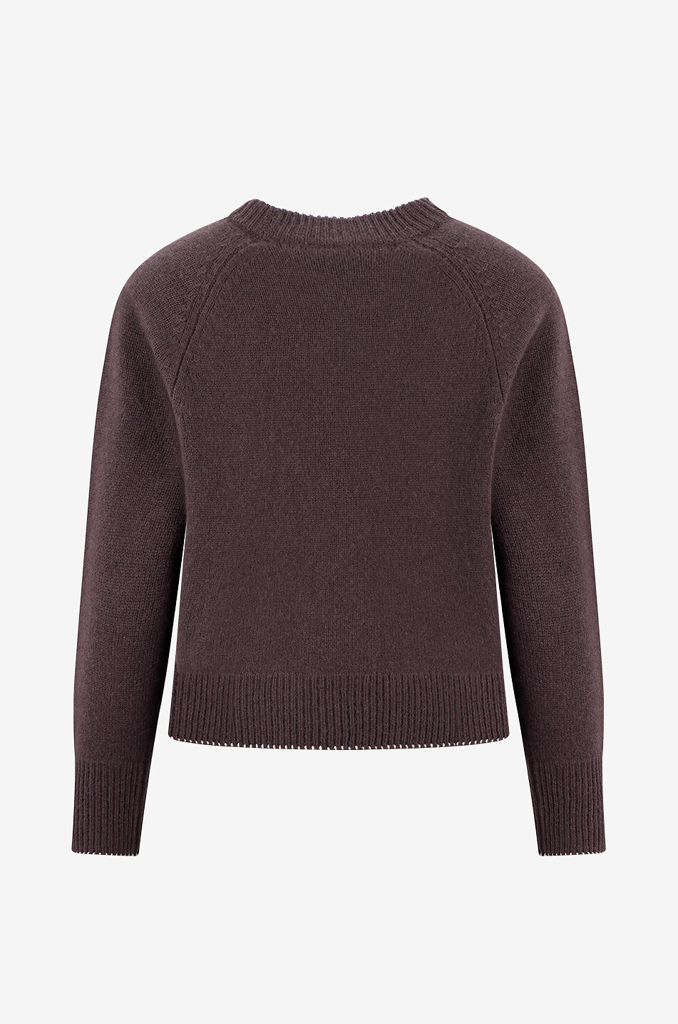 BONGÉNIE Pull à col rond en laine et cachemire à ourlet brodé Femme MARRON FONCÉ 2