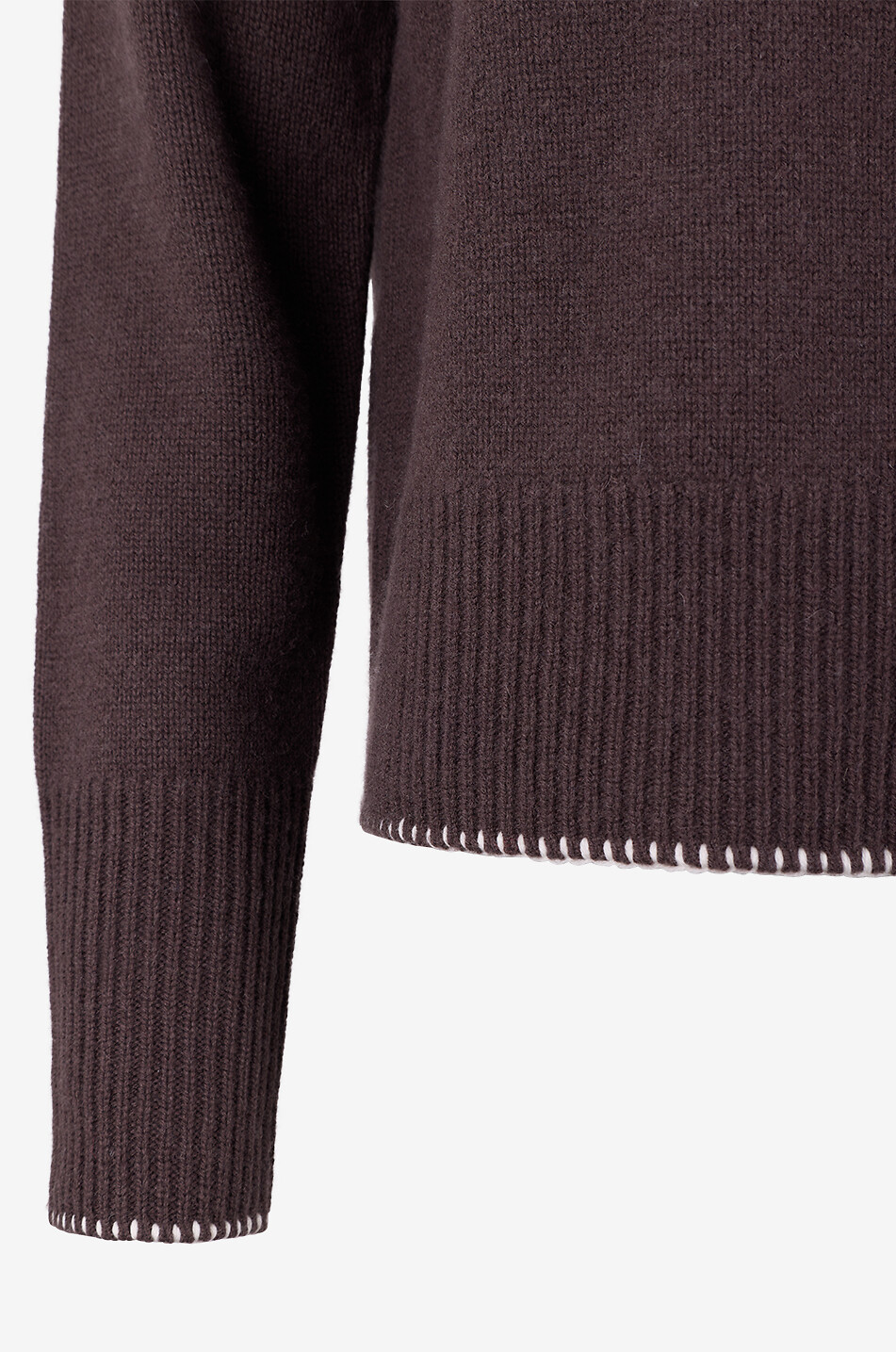 BONGÉNIE Pull à col rond en laine et cachemire à ourlet brodé Femme MARRON FONCÉ 3