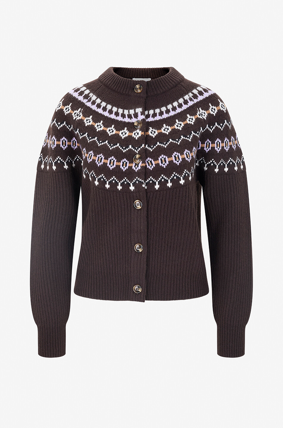 Kurzer Jacquard-Cardigan aus Wollmischung mit norwegischem Muster