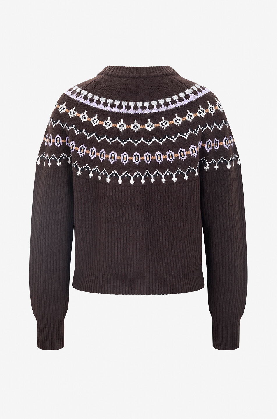 BONGENIE Kurzer Jacquard-Cardigan aus Wollmischung mit norwegischem Muster Damen BRAUN 2