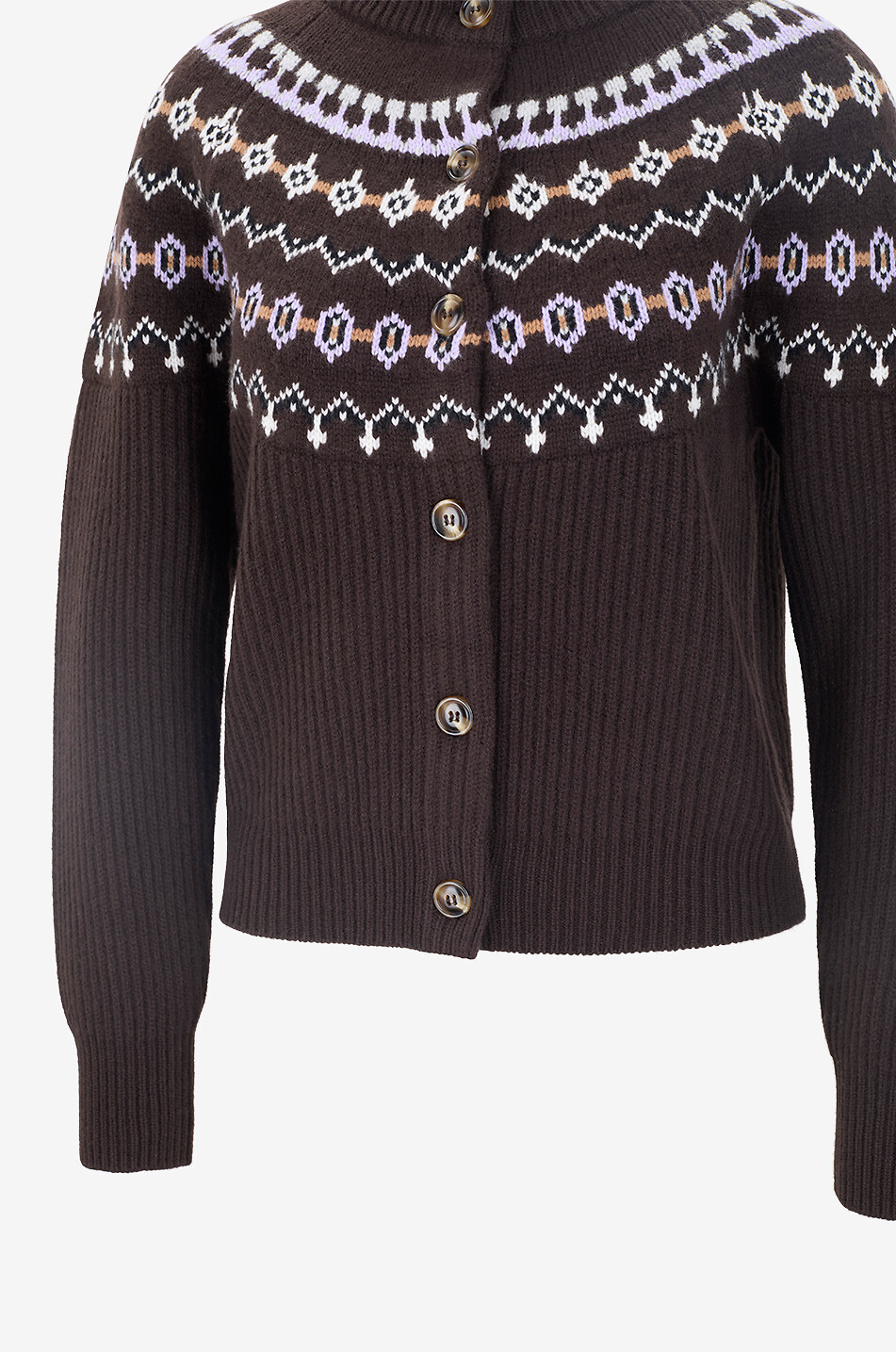 BONGENIE Kurzer Jacquard-Cardigan aus Wollmischung mit norwegischem Muster Damen BRAUN 3