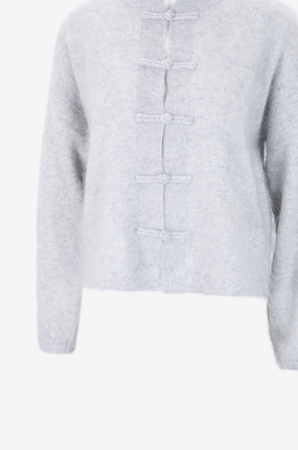 BONGENIE Chiné-Cardigan mit Rundhalsausschnitt aus Kaschmir und Seide Damen HELLGRAU 3