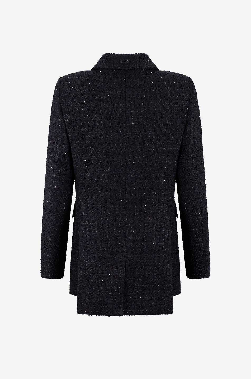 BONGENIE Langer Tweed-Blazer mit Pailletten und Hemdkragen Damen SCHWARZ 2