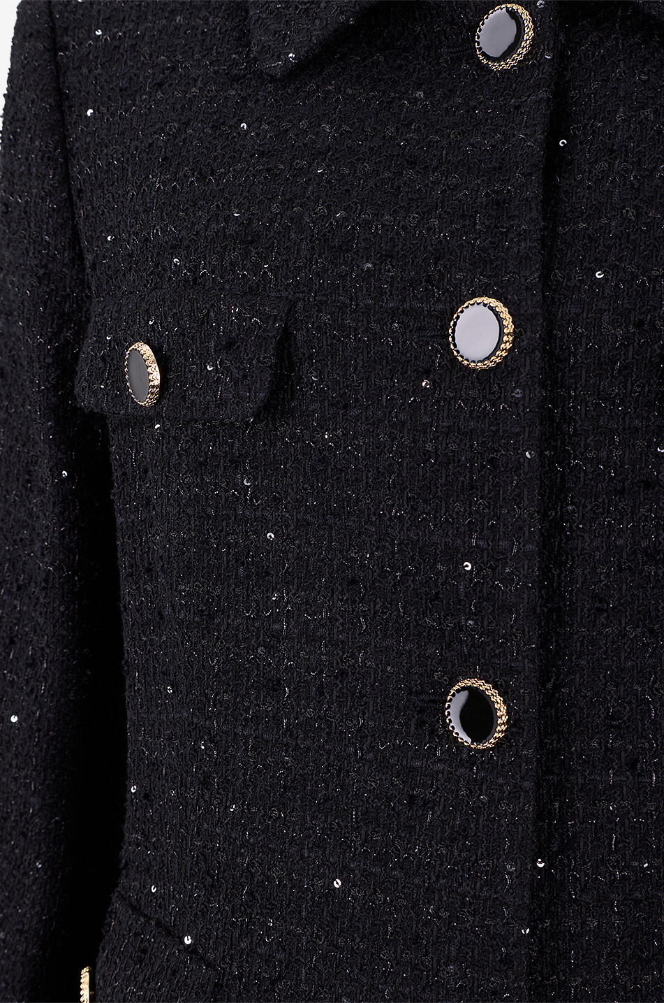 BONGENIE Langer Tweed-Blazer mit Pailletten und Hemdkragen Damen SCHWARZ 3
