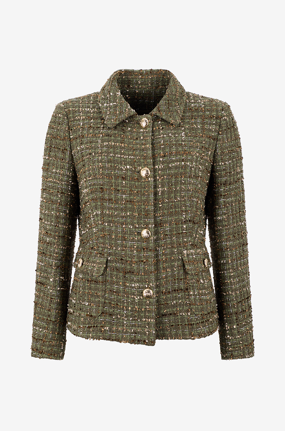 Kurzer taillierter Tweed-Blazer mit Hemdkragen