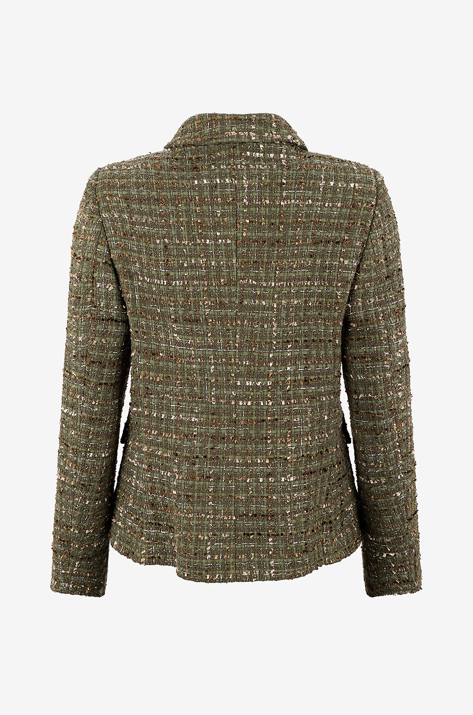 BONGENIE Kurzer taillierter Tweed-Blazer mit Hemdkragen Damen KHAKI 2