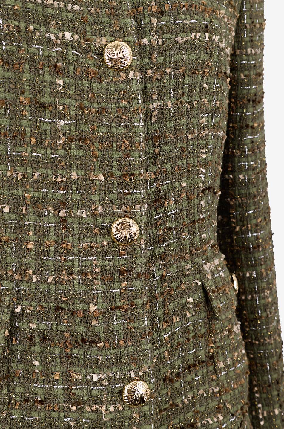 BONGENIE Kurzer taillierter Tweed-Blazer mit Hemdkragen Damen KHAKI 3