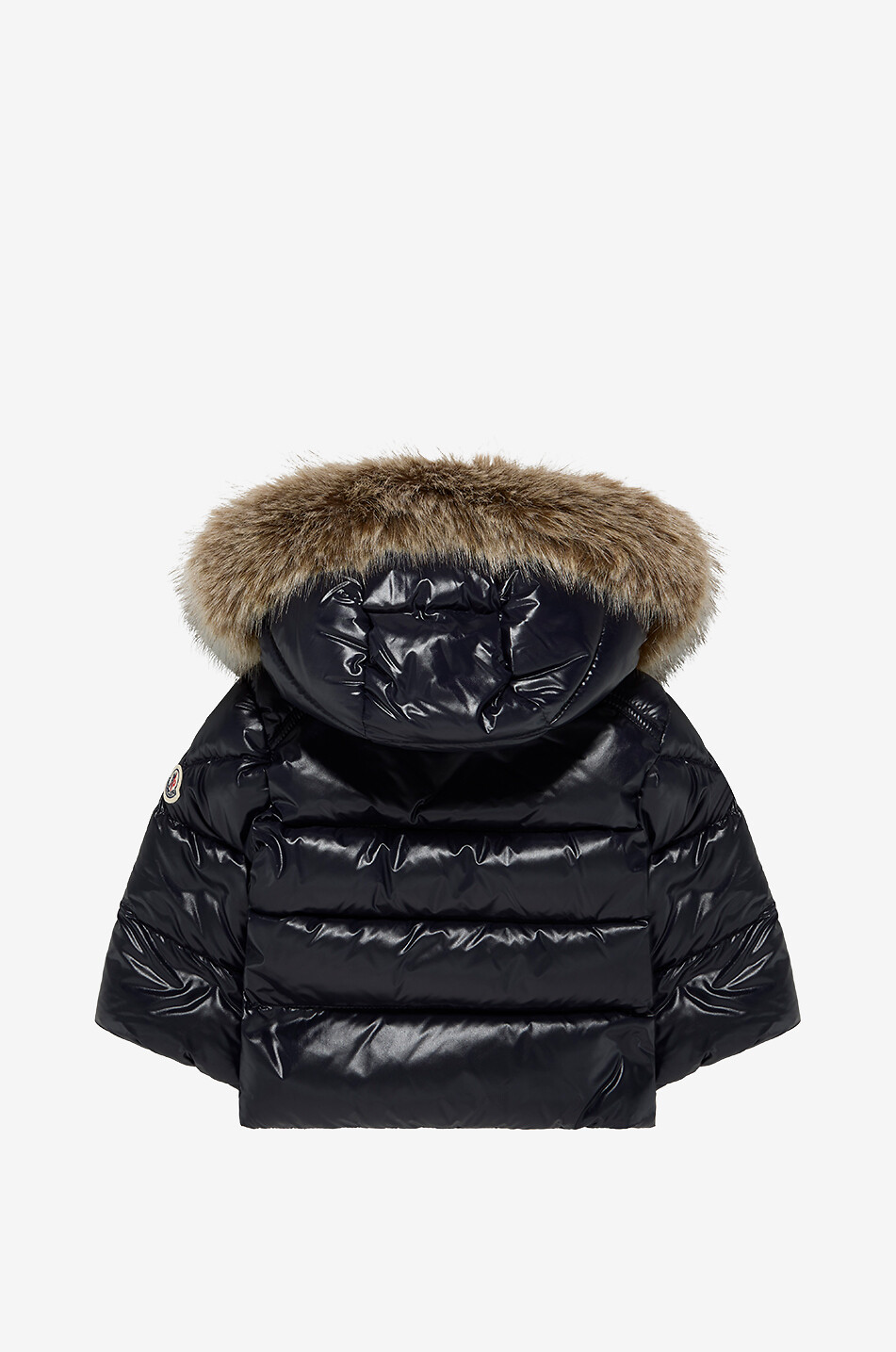 MONCLER K2F boys' glossy nylon down jacket with faux fur-trimmed hood Boy DARK BLUE 2