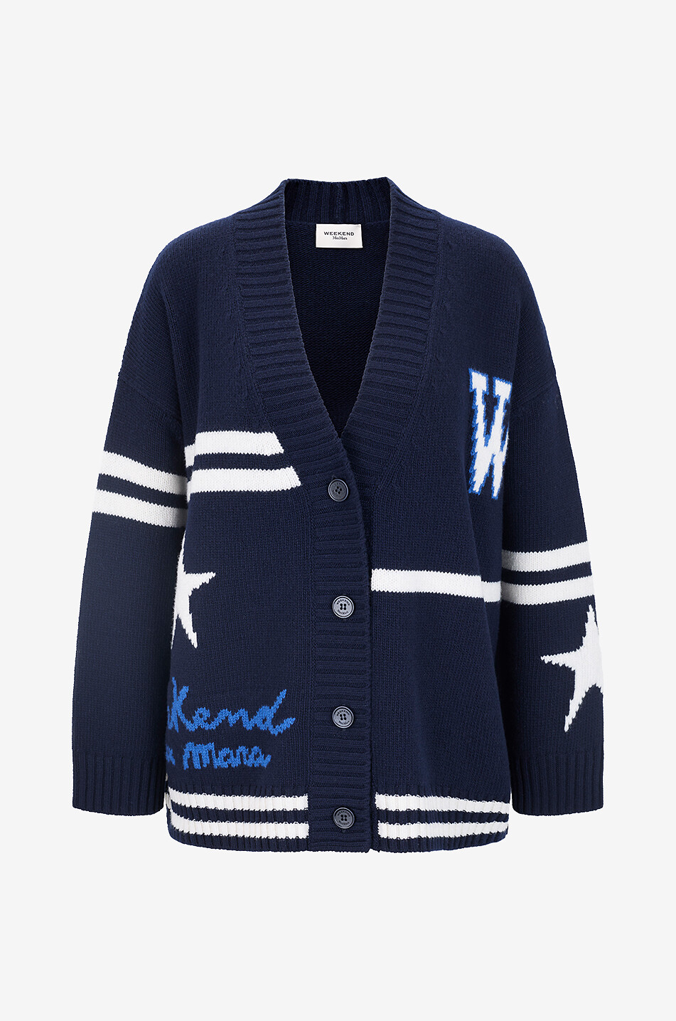 WEEKEND MAX MARA Belgio virgin wool oversized V-neck cardigan Women DARK BLUE 1