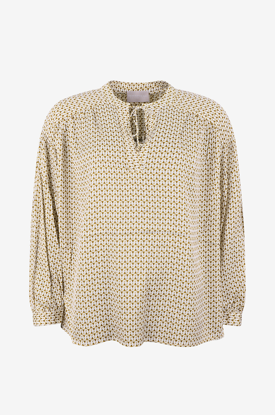 HEMISPHERE Geometric silk blend puff-sleeve blouse with tie collar Women MULTI COLOURED 1