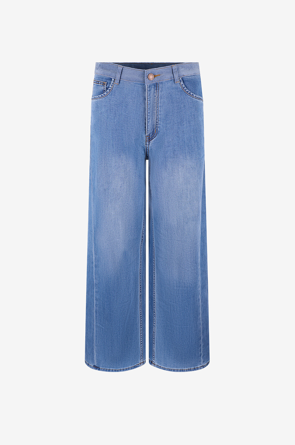 HEMISPHERE Straight-leg mixed cotton jeans with embroidered logo Women BLUE 1