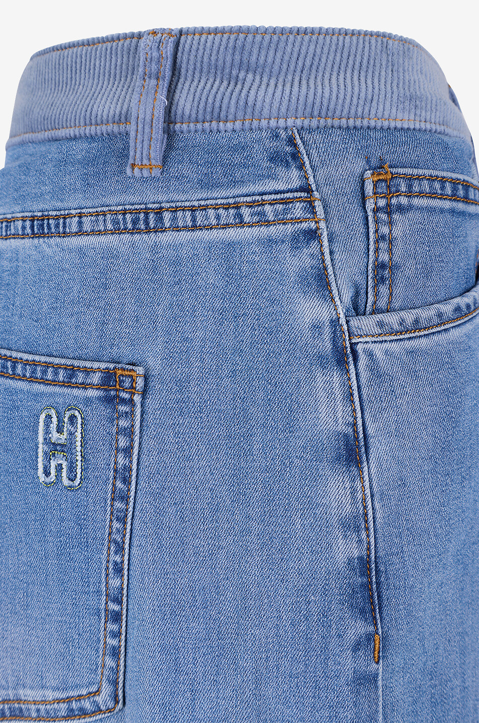 HEMISPHERE Straight-leg mixed cotton jeans with embroidered logo Women BLUE 3