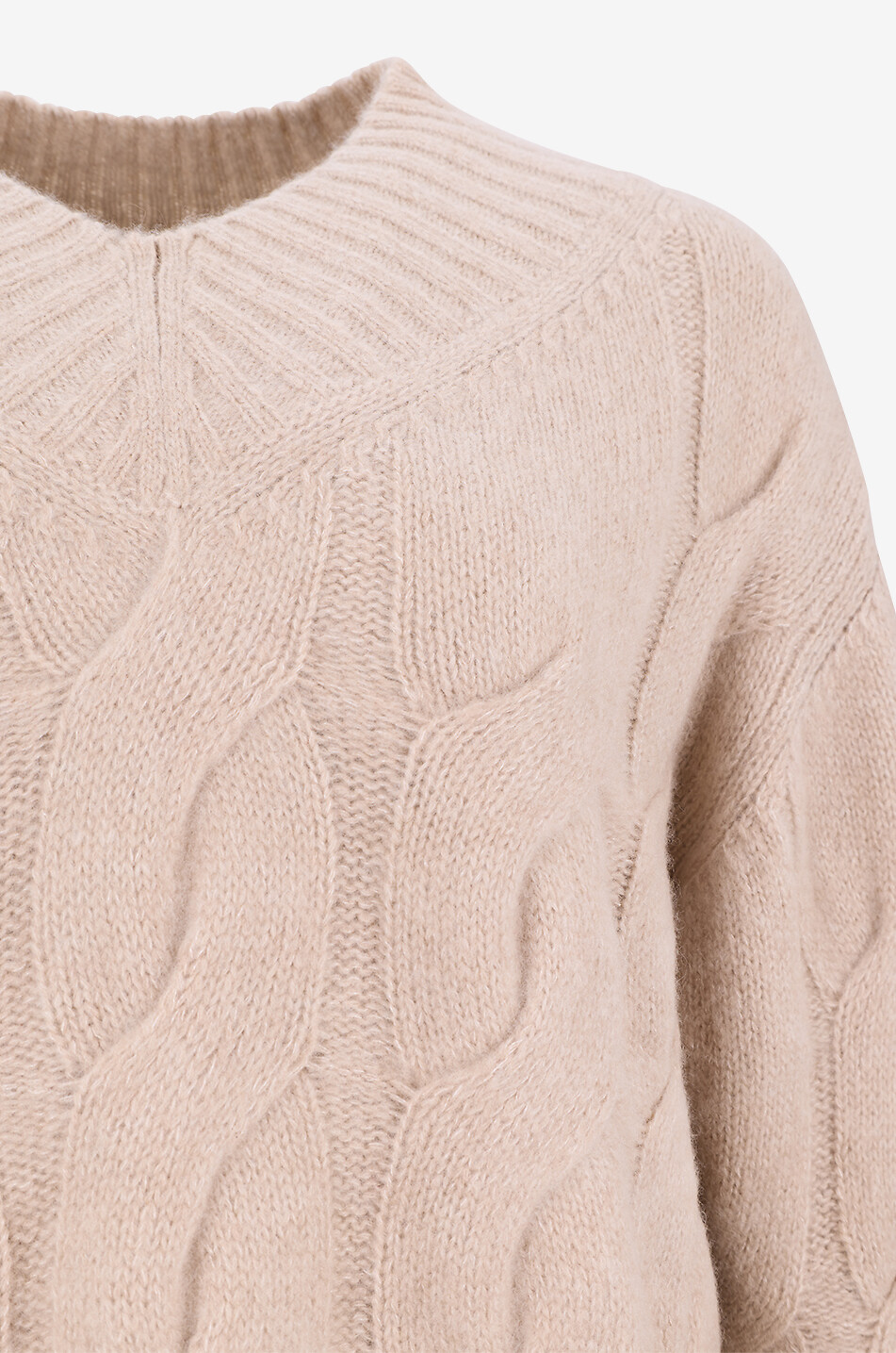 ALLUDE Pull à col V en maille torsadée cachemire et soie Femme BEIGE 3