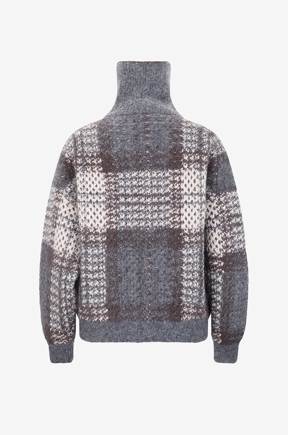 BRUNELLO CUCINELLI Checked zip-up stand collar lightweight checked knit jacket Women GREY 2