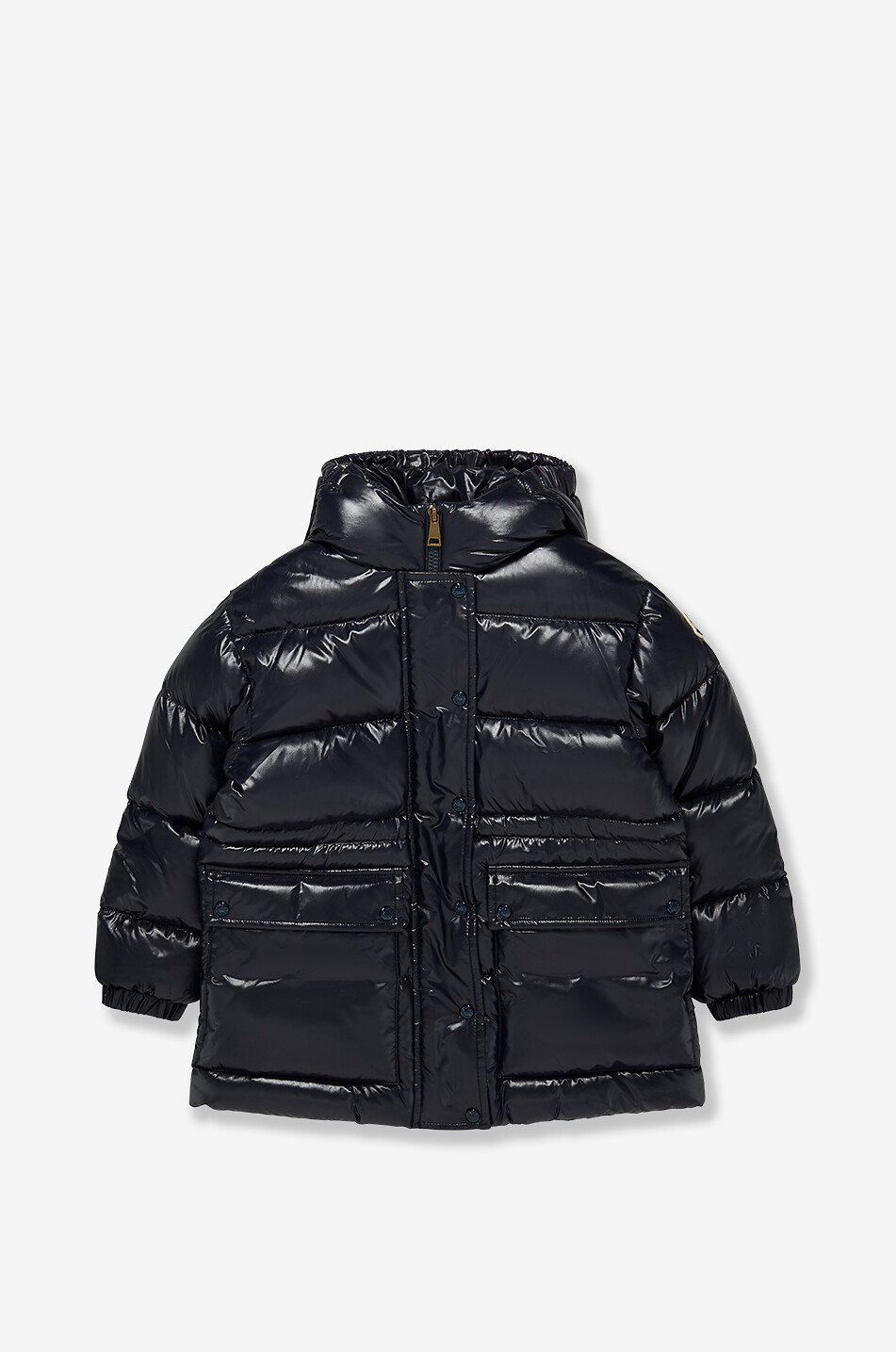 A-förmige Mädchen-Daunenjacke aus glänzendem Nylon mit Kapuze Sesie