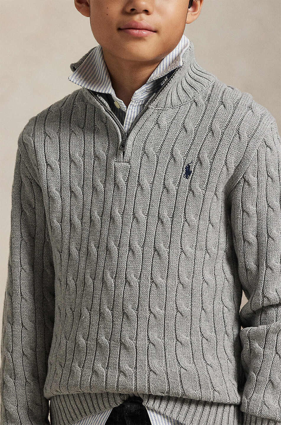 POLO RALPH LAUREN Pony boys' cable-knit cotton half-zip jumper Boy GREY 5