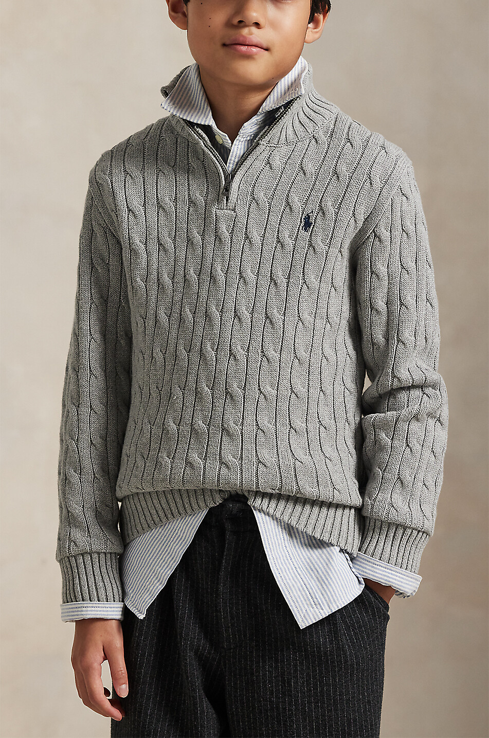 POLO RALPH LAUREN Pony boys' cable-knit cotton half-zip jumper Boy GREY 3