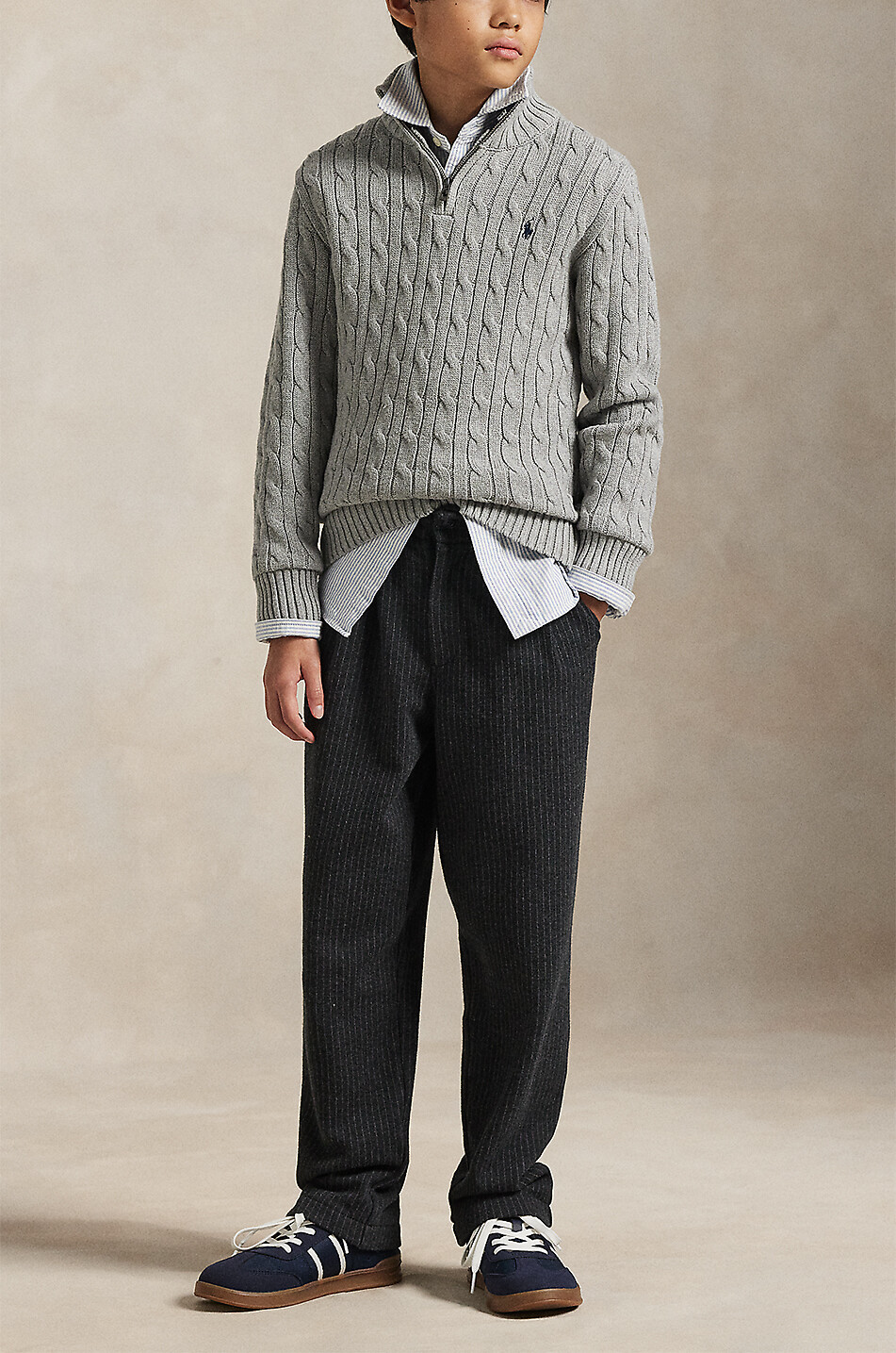 POLO RALPH LAUREN Pony boys' cable-knit cotton half-zip jumper Boy GREY 4