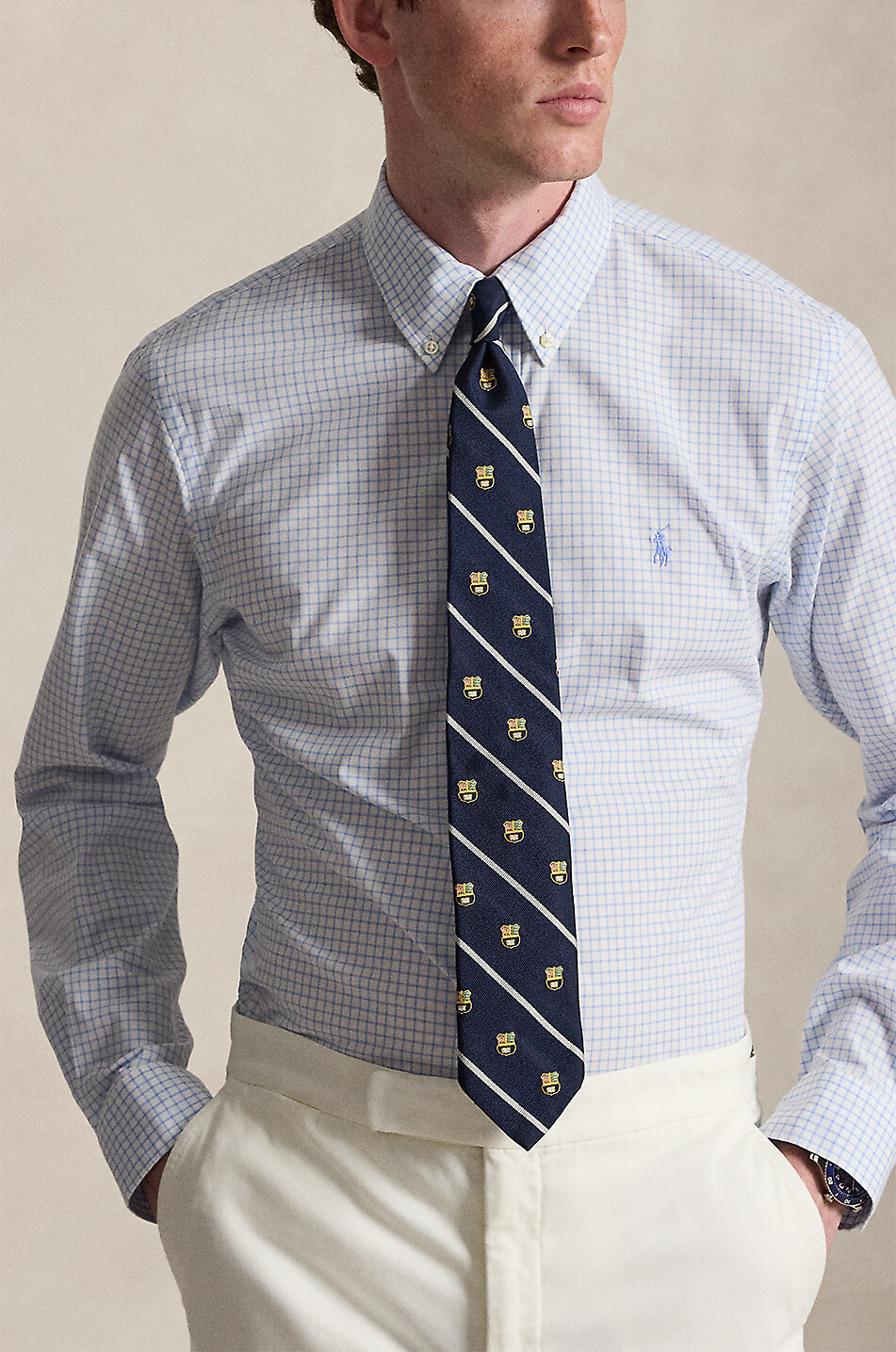POLO RALPH LAUREN Pony Custom Fit long-sleeved cotton poplin checked shirt Men LIGHT BLUE 2