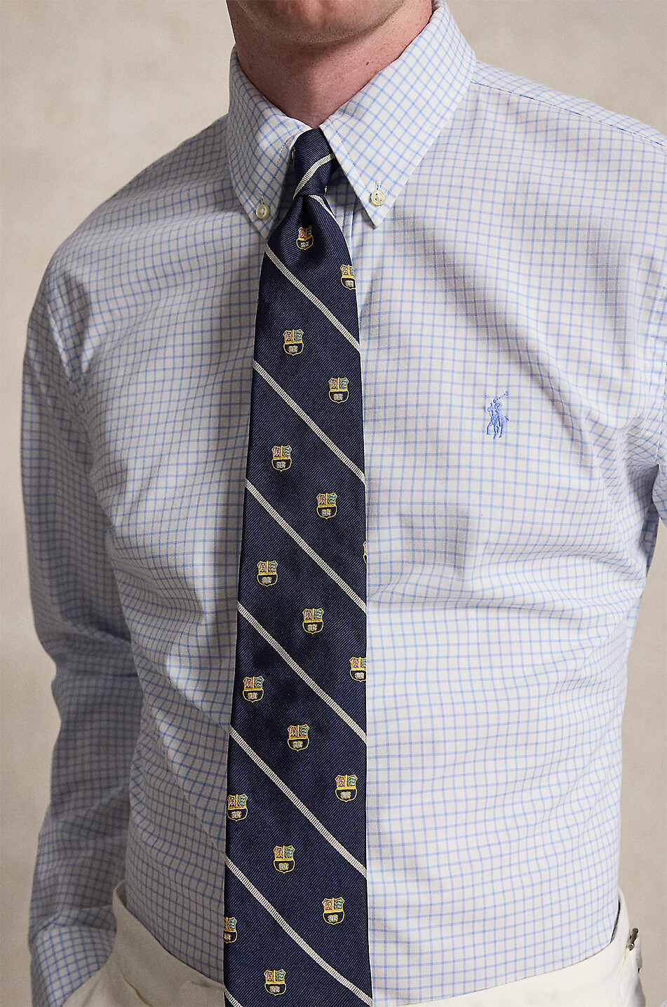 POLO RALPH LAUREN Pony Custom Fit long-sleeved cotton poplin checked shirt Men LIGHT BLUE 5