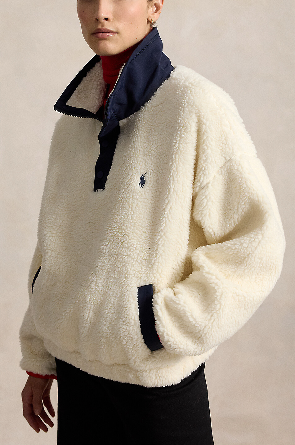 POLO RALPH LAUREN Sweat-shirt en polaire teddy à col montant boutonné Polo Bear Femme BLANC CASSE 2