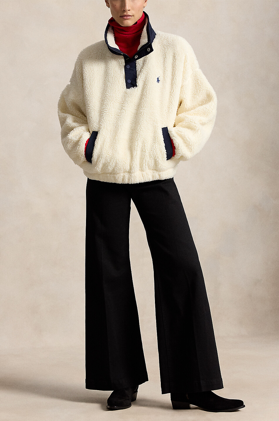 POLO RALPH LAUREN Sweat-shirt en polaire teddy à col montant boutonné Polo Bear Femme BLANC CASSE 4