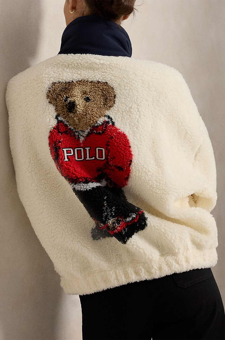 POLO RALPH LAUREN Sweat-shirt en polaire teddy à col montant boutonné Polo Bear Femme BLANC CASSE 3
