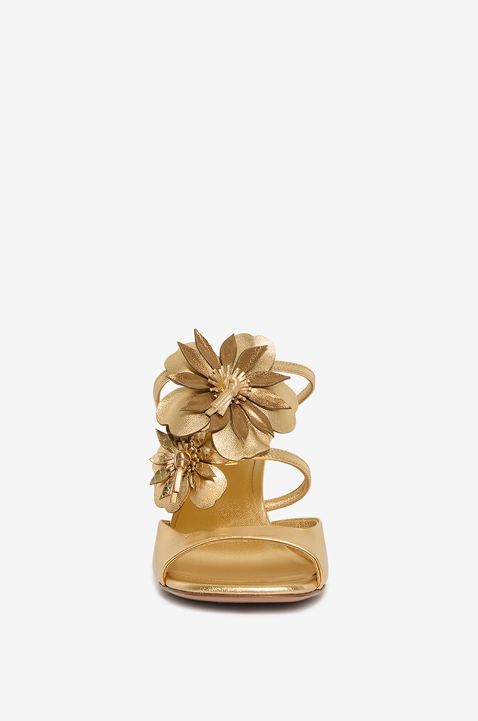 ZIMMERMANN Sandale à talon compensé en cuir métallisé à fleurs Belara 85 Femme DORE 2