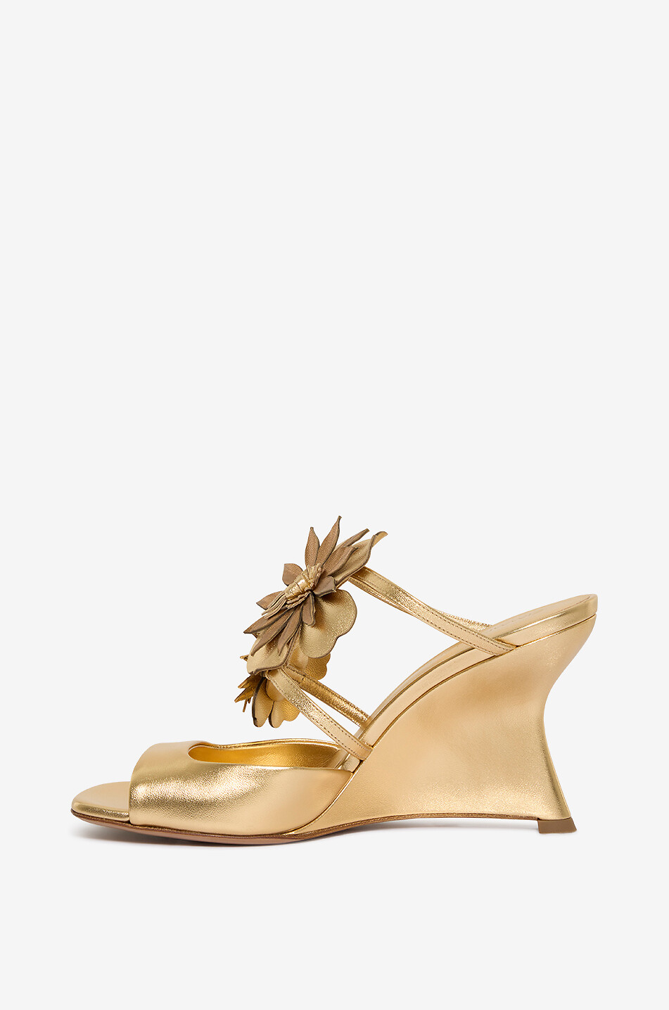ZIMMERMANN Sandale à talon compensé en cuir métallisé à fleurs Belara 85 Femme DORE 3