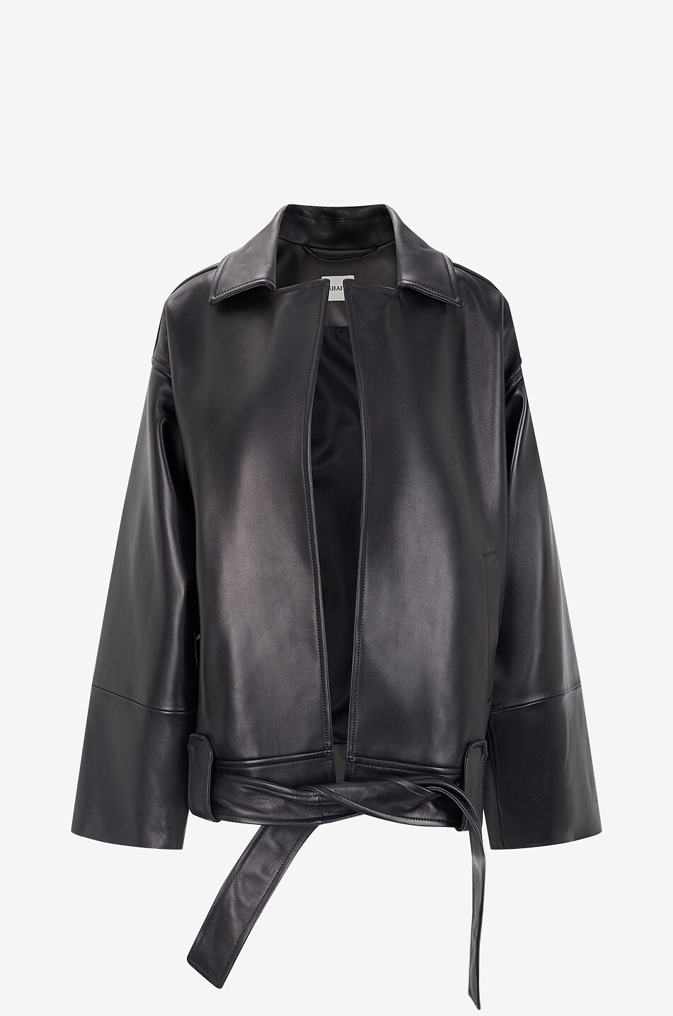 KHAITE Alder oversized lambskin leather belted jacket Women BLACK 2