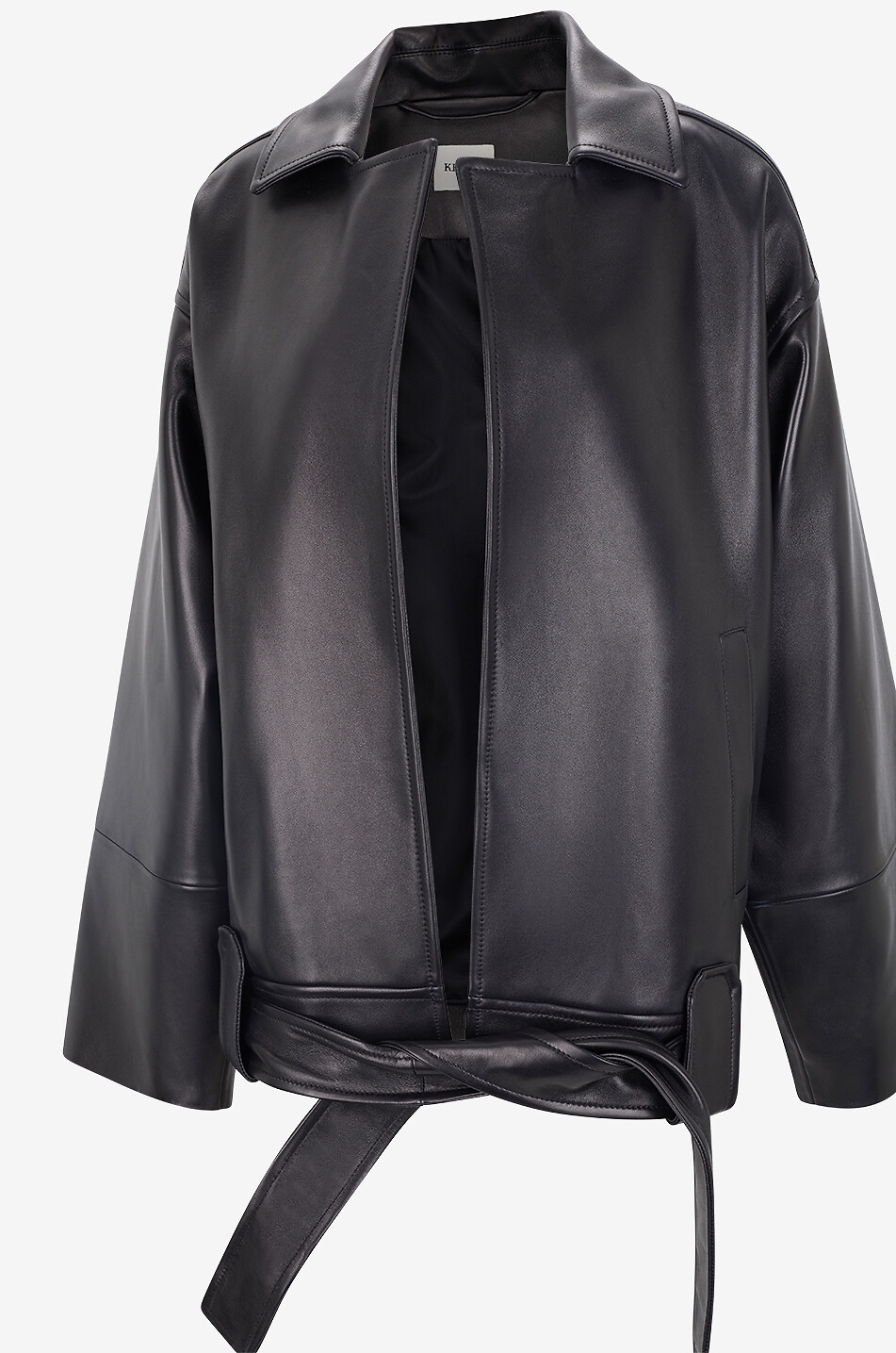 KHAITE Alder oversized lambskin leather belted jacket Women BLACK 10