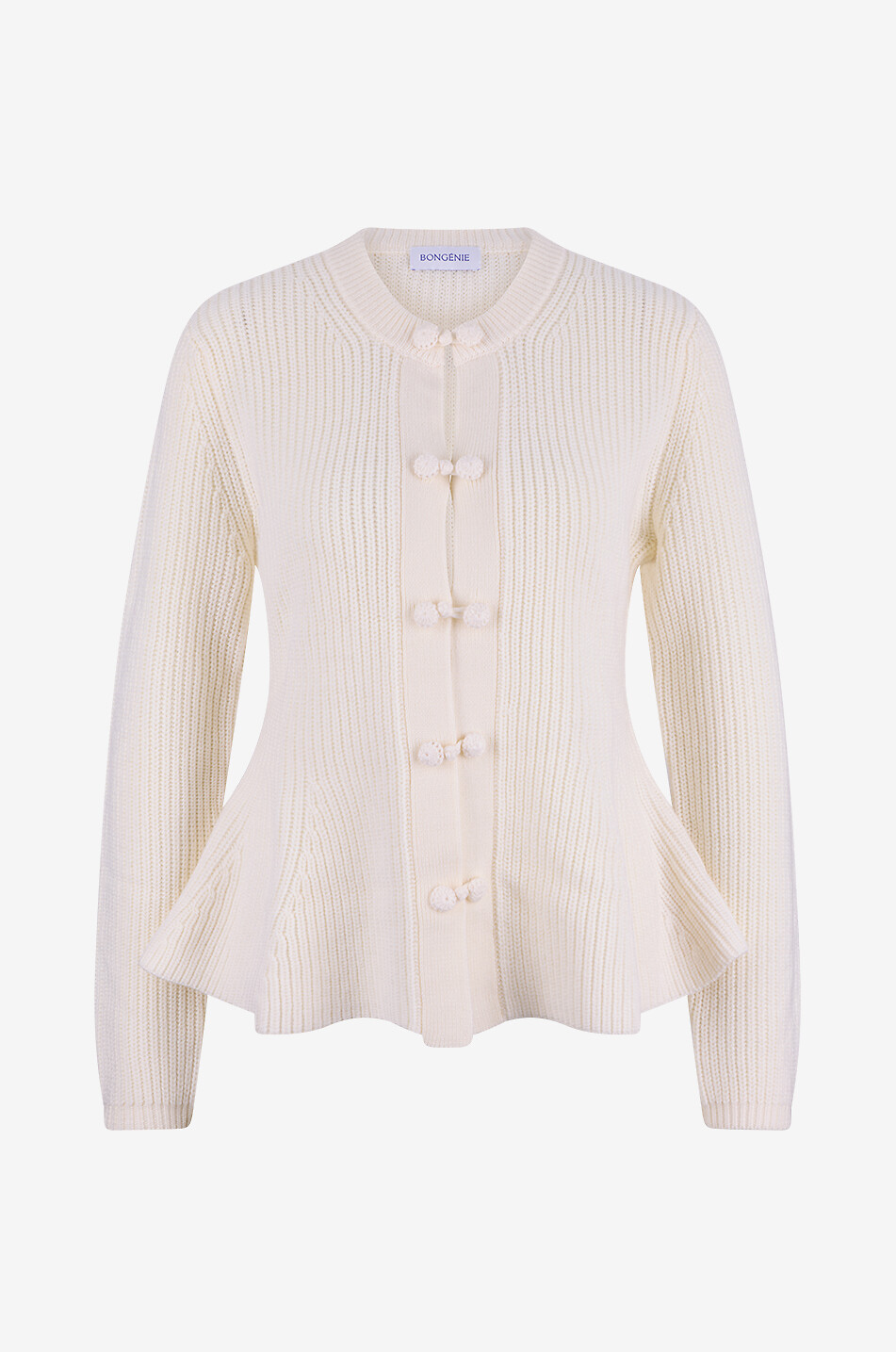 Peplum-Cardigan mit Rundhalsausschnitt aus Merinowolle
