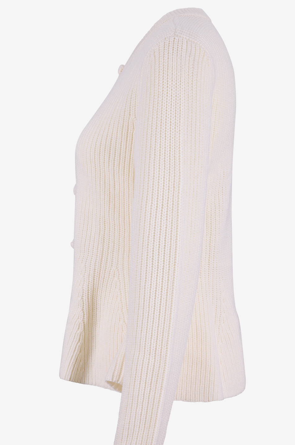 BONGENIE Peplum-Cardigan mit Rundhalsausschnitt aus Merinowolle Damen CREMEFARBEN 3