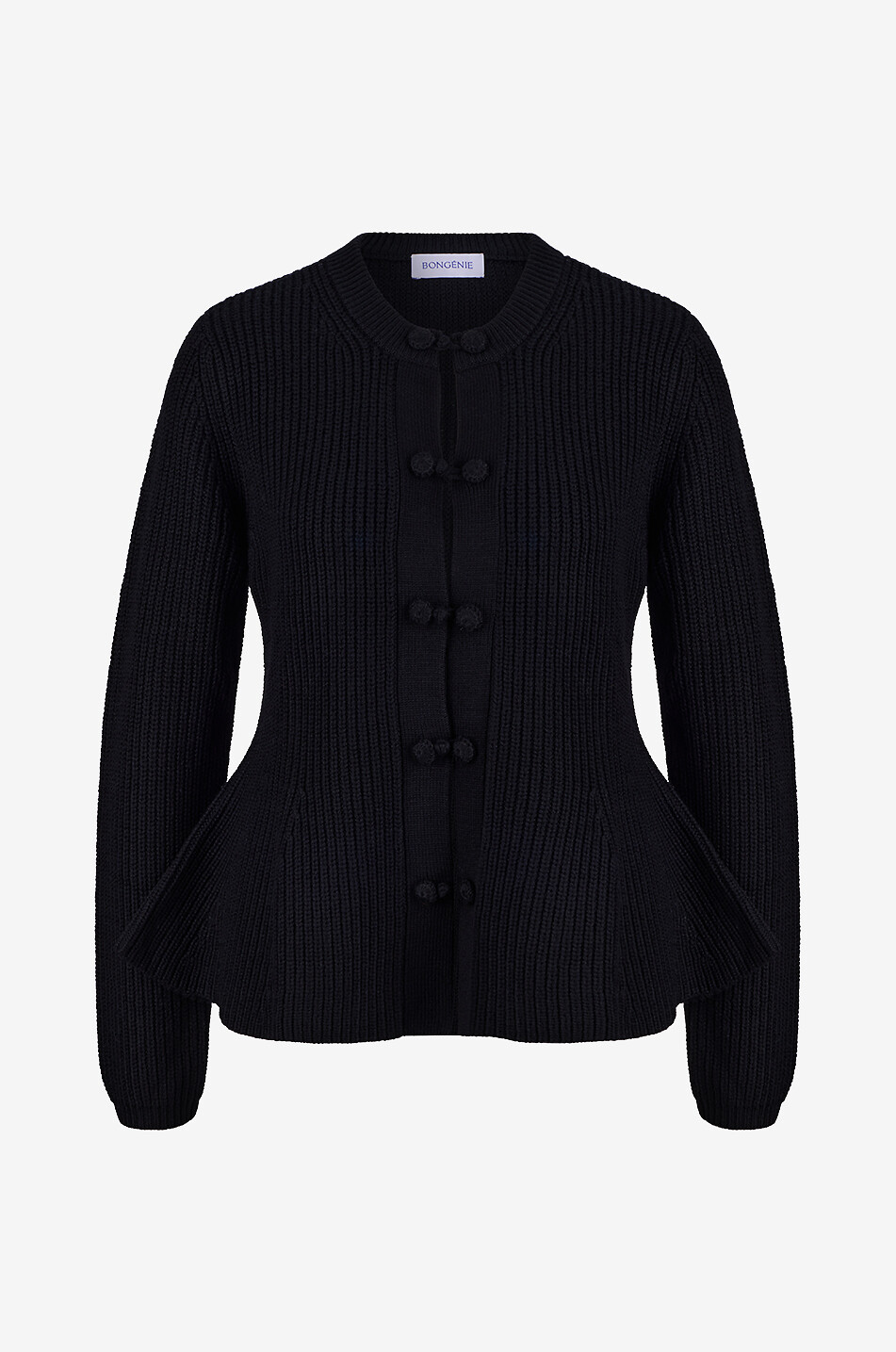 Peplum-Cardigan mit Rundhalsausschnitt aus Merinowolle