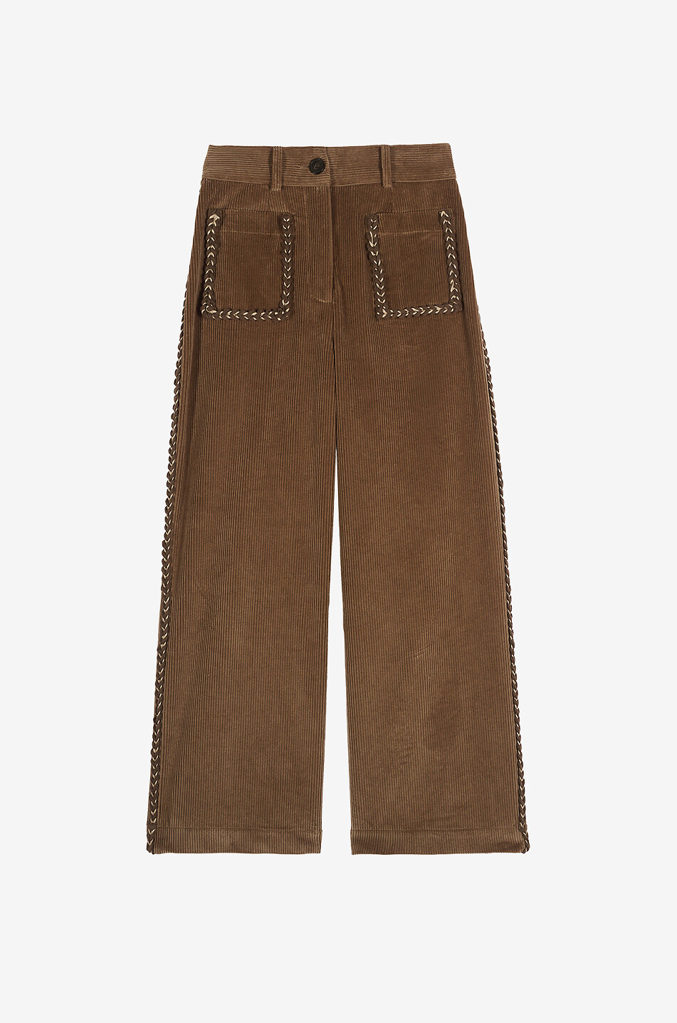 Bestickter gerader Cord-Wollhose Niza