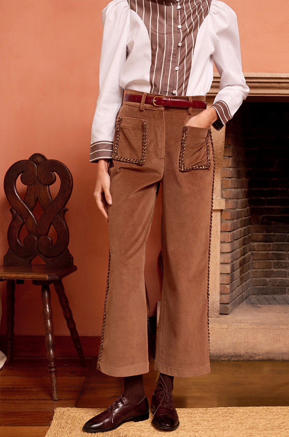 MARIA DE LA ORDEN Bestickter gerader Cord-Wollhose Niza Damen BRAUN 4